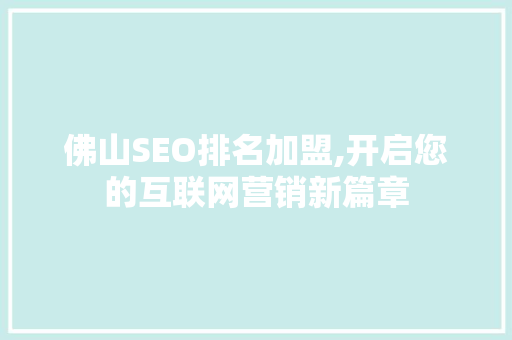佛山SEO排名加盟,开启您的互联网营销新篇章