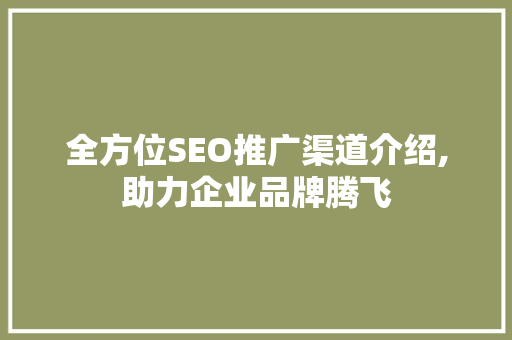 全方位SEO推广渠道介绍,助力企业品牌腾飞