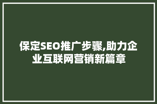 保定SEO推广步骤,助力企业互联网营销新篇章
