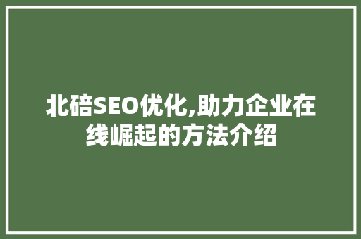 北碚SEO优化,助力企业在线崛起的方法介绍