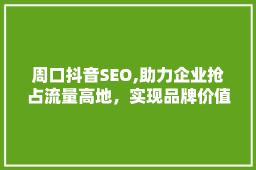 周口抖音SEO,助力企业抢占流量高地，实现品牌价值飞跃