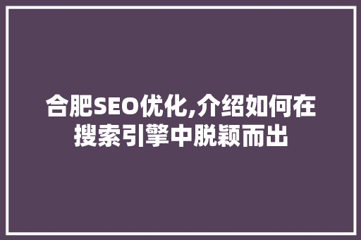 合肥SEO优化,介绍如何在搜索引擎中脱颖而出