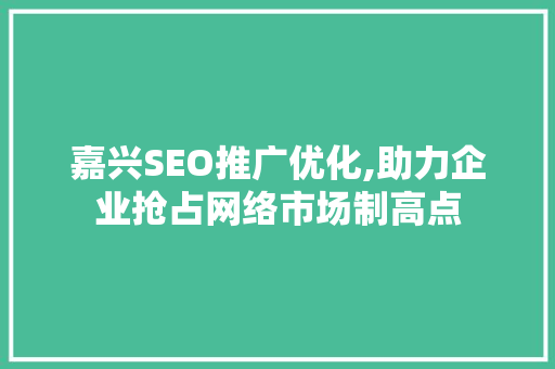 嘉兴SEO推广优化,助力企业抢占网络市场制高点