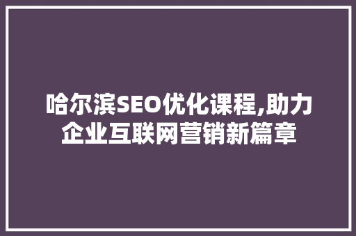 哈尔滨SEO优化课程,助力企业互联网营销新篇章