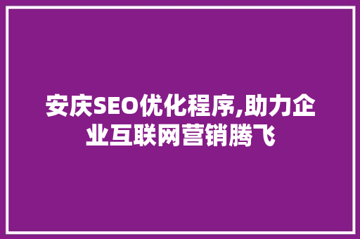安庆SEO优化程序,助力企业互联网营销腾飞