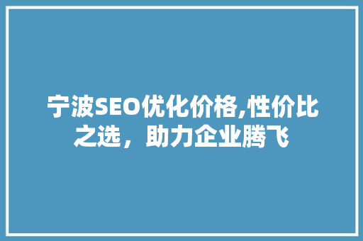 宁波SEO优化价格,性价比之选，助力企业腾飞