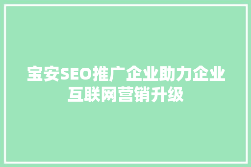 宝安SEO推广企业助力企业互联网营销升级