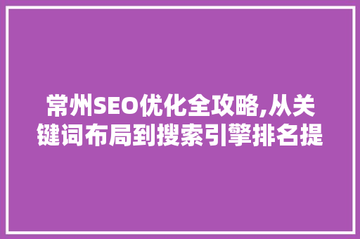 常州SEO优化全攻略,从关键词布局到搜索引擎排名提升