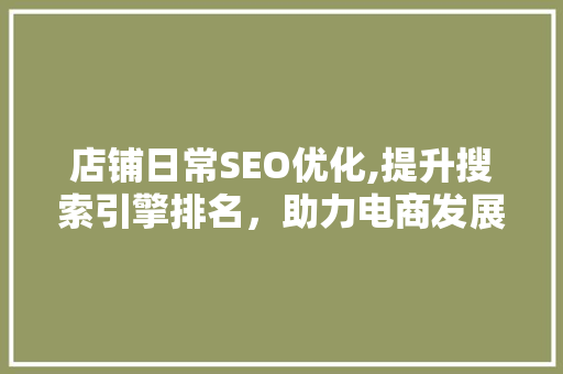 店铺日常SEO优化,提升搜索引擎排名，助力电商发展