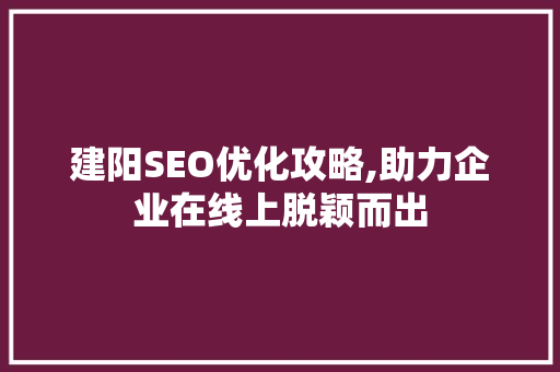 建阳SEO优化攻略,助力企业在线上脱颖而出