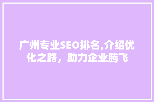 广州专业SEO排名,介绍优化之路，助力企业腾飞