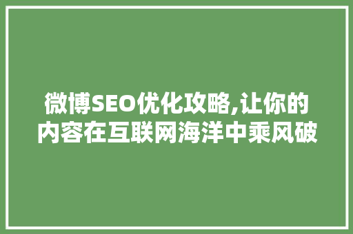 微博SEO优化攻略,让你的内容在互联网海洋中乘风破浪