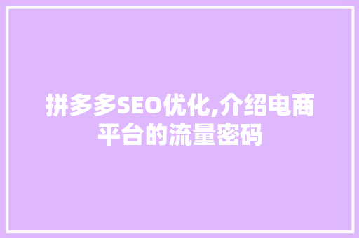 拼多多SEO优化,介绍电商平台的流量密码