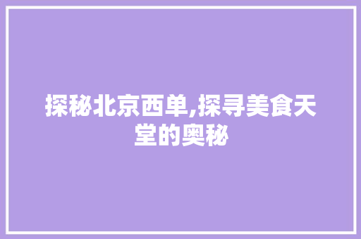 探秘北京西单,探寻美食天堂的奥秘