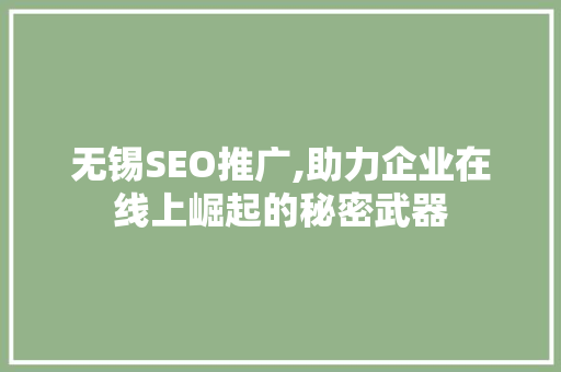 无锡SEO推广,助力企业在线上崛起的秘密武器