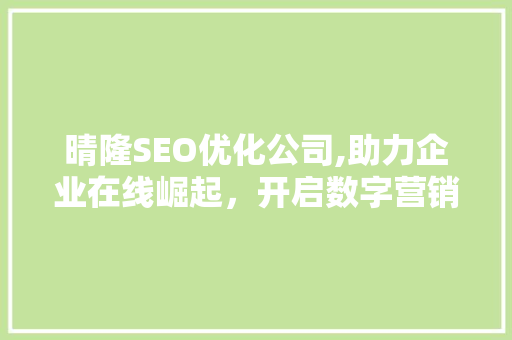 晴隆SEO优化公司,助力企业在线崛起，开启数字营销新篇章