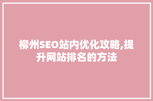 柳州SEO站内优化攻略,提升网站排名的方法