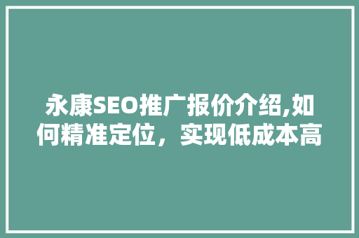 永康SEO推广报价介绍,如何精准定位，实现低成本高回报的网络营销