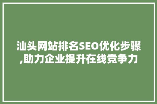 汕头网站排名SEO优化步骤,助力企业提升在线竞争力