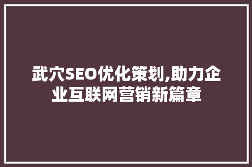 武穴SEO优化策划,助力企业互联网营销新篇章