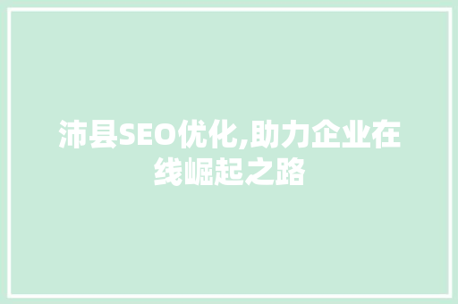 沛县SEO优化,助力企业在线崛起之路