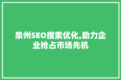 泉州SEO搜索优化,助力企业抢占市场先机