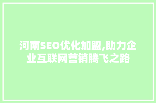 河南SEO优化加盟,助力企业互联网营销腾飞之路