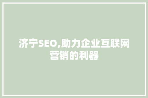 济宁SEO,助力企业互联网营销的利器