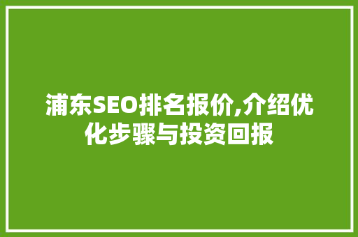 浦东SEO排名报价,介绍优化步骤与投资回报