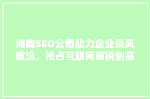 海南SEO公司助力企业乘风破浪，抢占互联网营销制高点