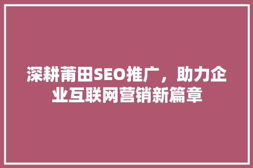 深耕莆田SEO推广，助力企业互联网营销新篇章