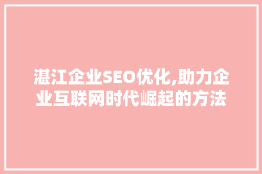 湛江企业SEO优化,助力企业互联网时代崛起的方法