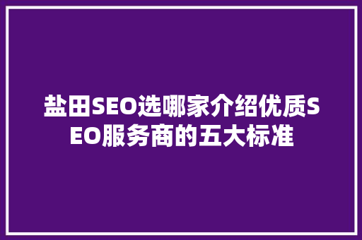 盐田SEO选哪家介绍优质SEO服务商的五大标准