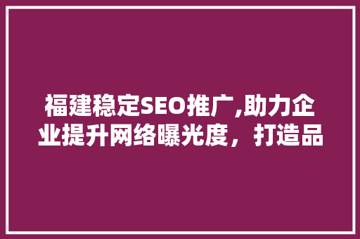 福建稳定SEO推广,助力企业提升网络曝光度，打造品牌影响力
