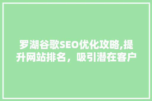 罗湖谷歌SEO优化攻略,提升网站排名，吸引潜在客户