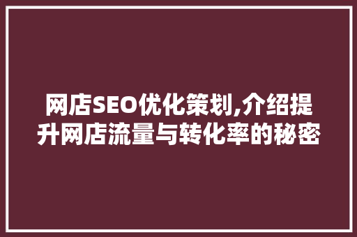 网店SEO优化策划,介绍提升网店流量与转化率的秘密武器