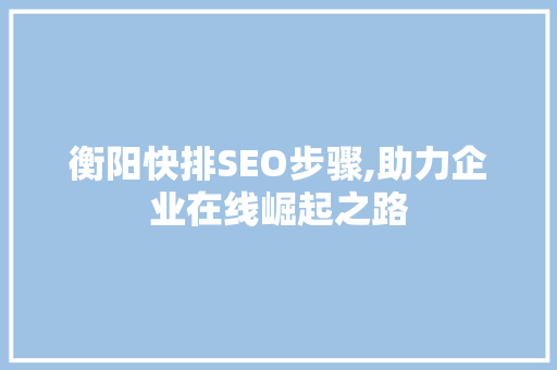 衡阳快排SEO步骤,助力企业在线崛起之路
