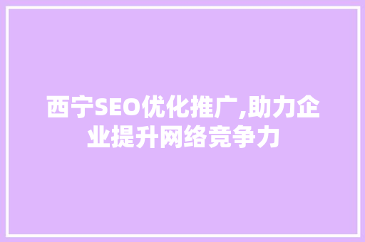 西宁SEO优化推广,助力企业提升网络竞争力