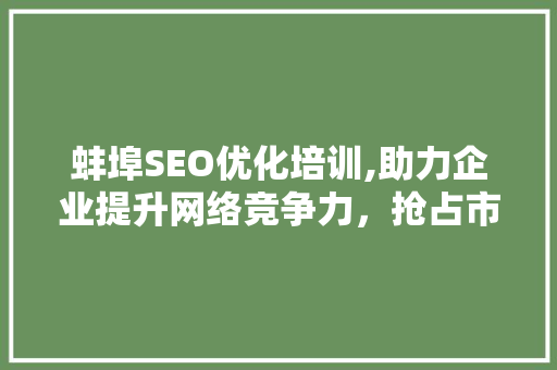 蚌埠SEO优化培训,助力企业提升网络竞争力，抢占市场先机