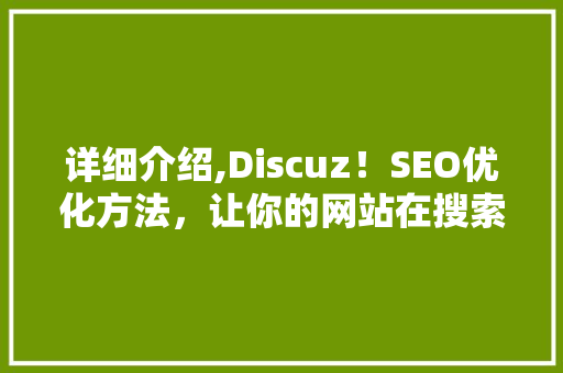 详细介绍,Discuz！SEO优化方法，让你的网站在搜索引擎中脱颖而出