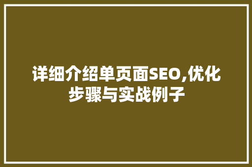 详细介绍单页面SEO,优化步骤与实战例子