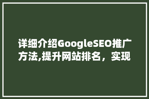 详细介绍GoogleSEO推广方法,提升网站排名，实现品牌价值最大化