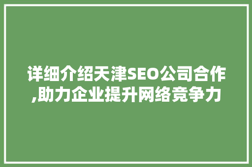 详细介绍天津SEO公司合作,助力企业提升网络竞争力