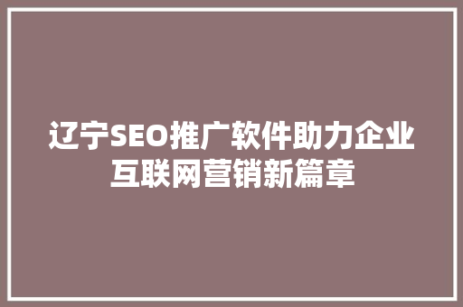 辽宁SEO推广软件助力企业互联网营销新篇章