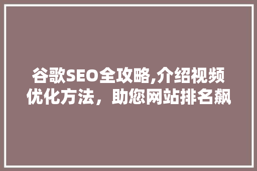谷歌SEO全攻略,介绍视频优化方法，助您网站排名飙升！