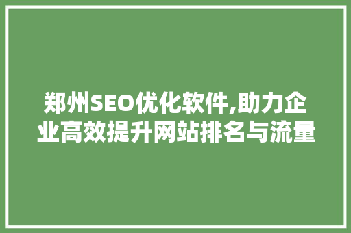 郑州SEO优化软件,助力企业高效提升网站排名与流量