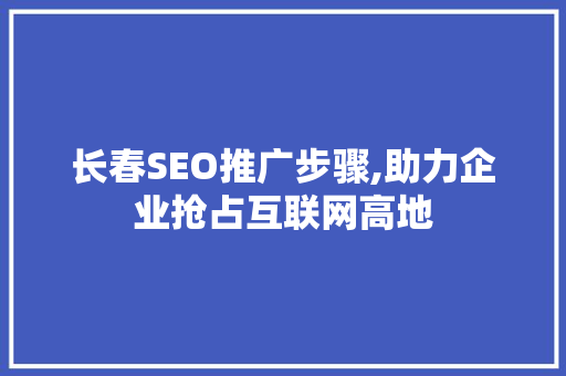 长春SEO推广步骤,助力企业抢占互联网高地