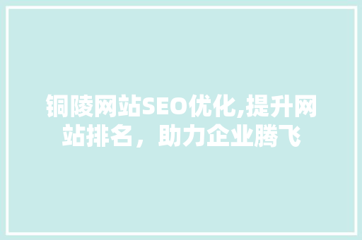铜陵网站SEO优化,提升网站排名，助力企业腾飞