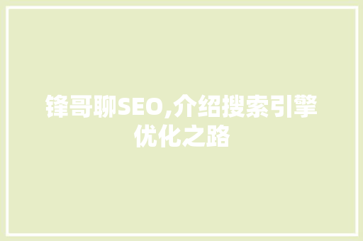 锋哥聊SEO,介绍搜索引擎优化之路