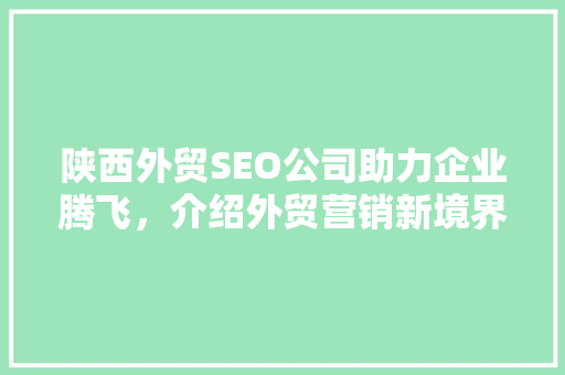 陕西外贸SEO公司助力企业腾飞，介绍外贸营销新境界